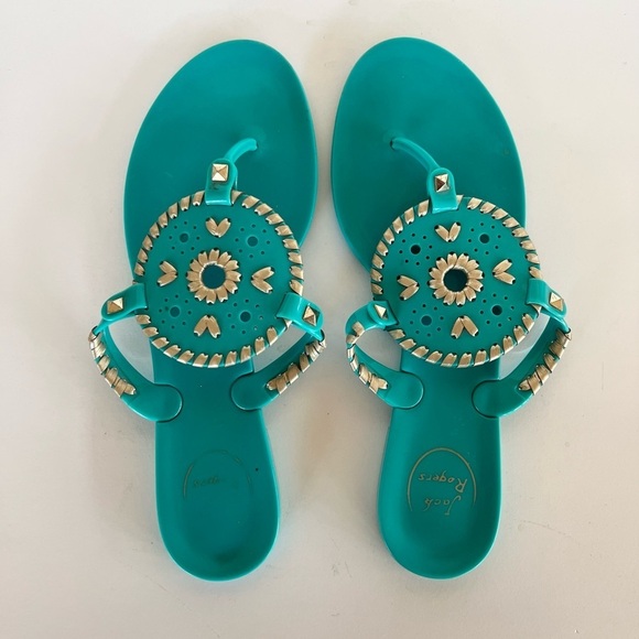 Jack Rogers Shoes - Jack Rogers Georgica Metallic Jelly Flip Flop Sandals, Caribbean Blue, size 9